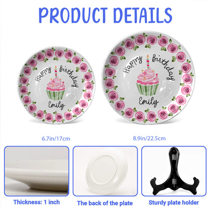 Pink Rose Cupcake Birthday Keepsake Personalized Birthday Plate P626IC7TT