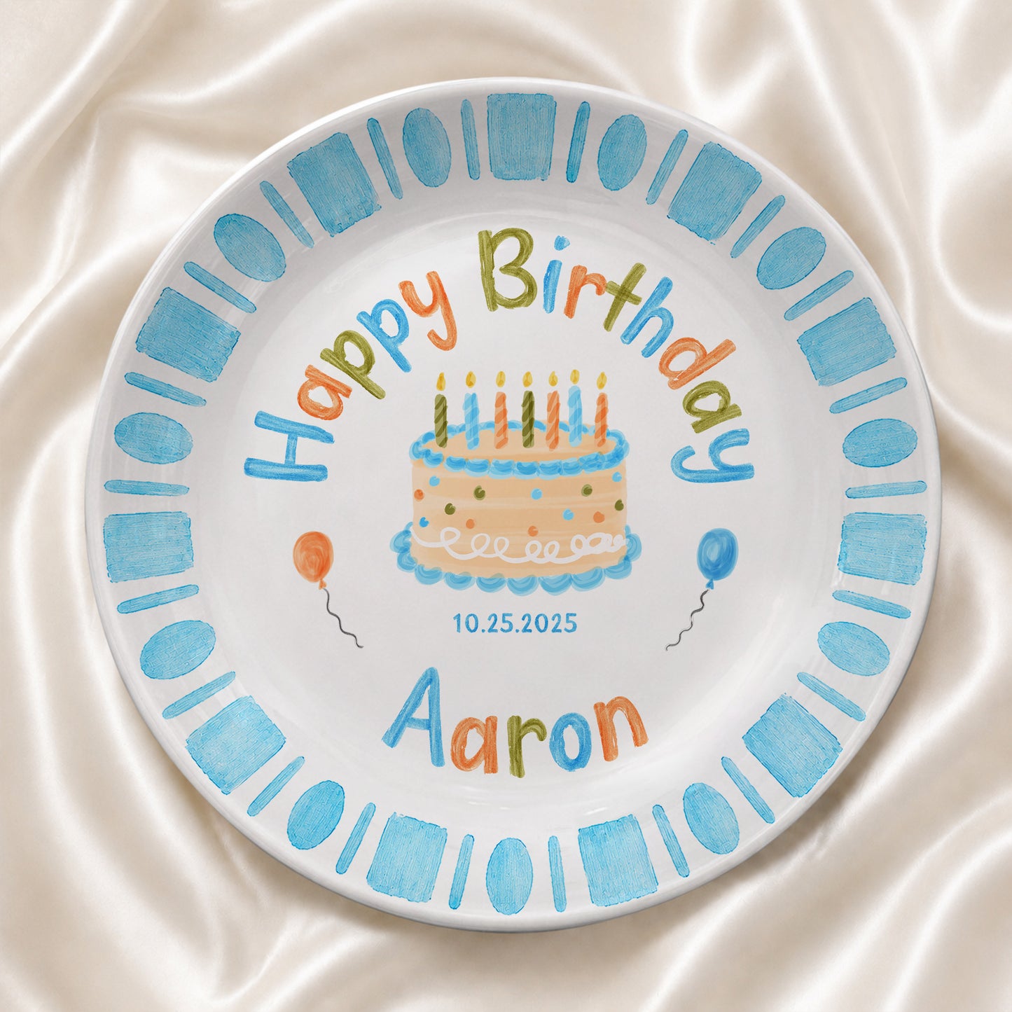 Blue Checkerboard Candle Custom Name Keepsake Personalized Birthday Plate P826TTU0