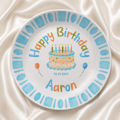 Blue Checkerboard Candle Custom Name Keepsake Personalized Birthday Plate P826TTU0