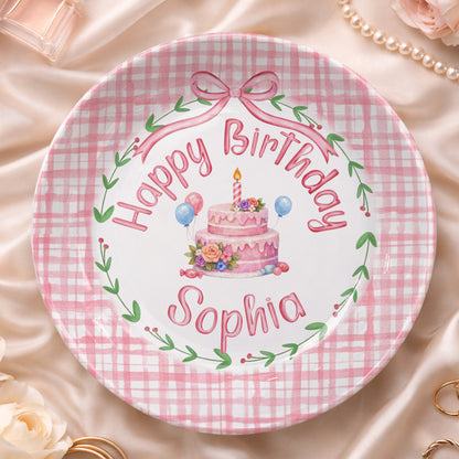 Pink Gingham Personalized Birthday Plate P130CVP0