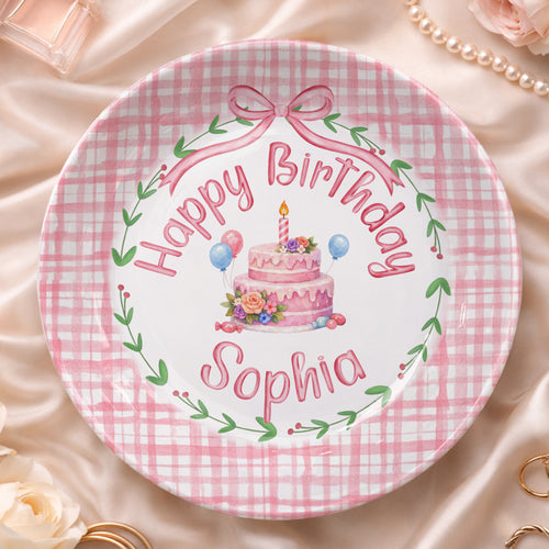 Pink Gingham Personalized Birthday Plate P130CVP0
