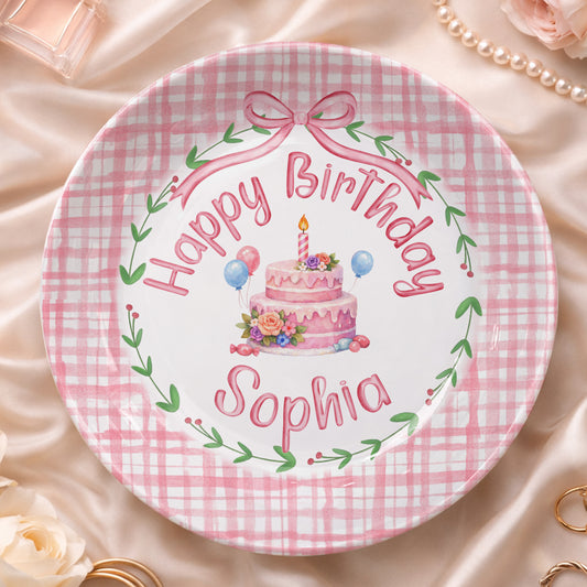 Pink Gingham Personalized Birthday Plate P130CVP0
