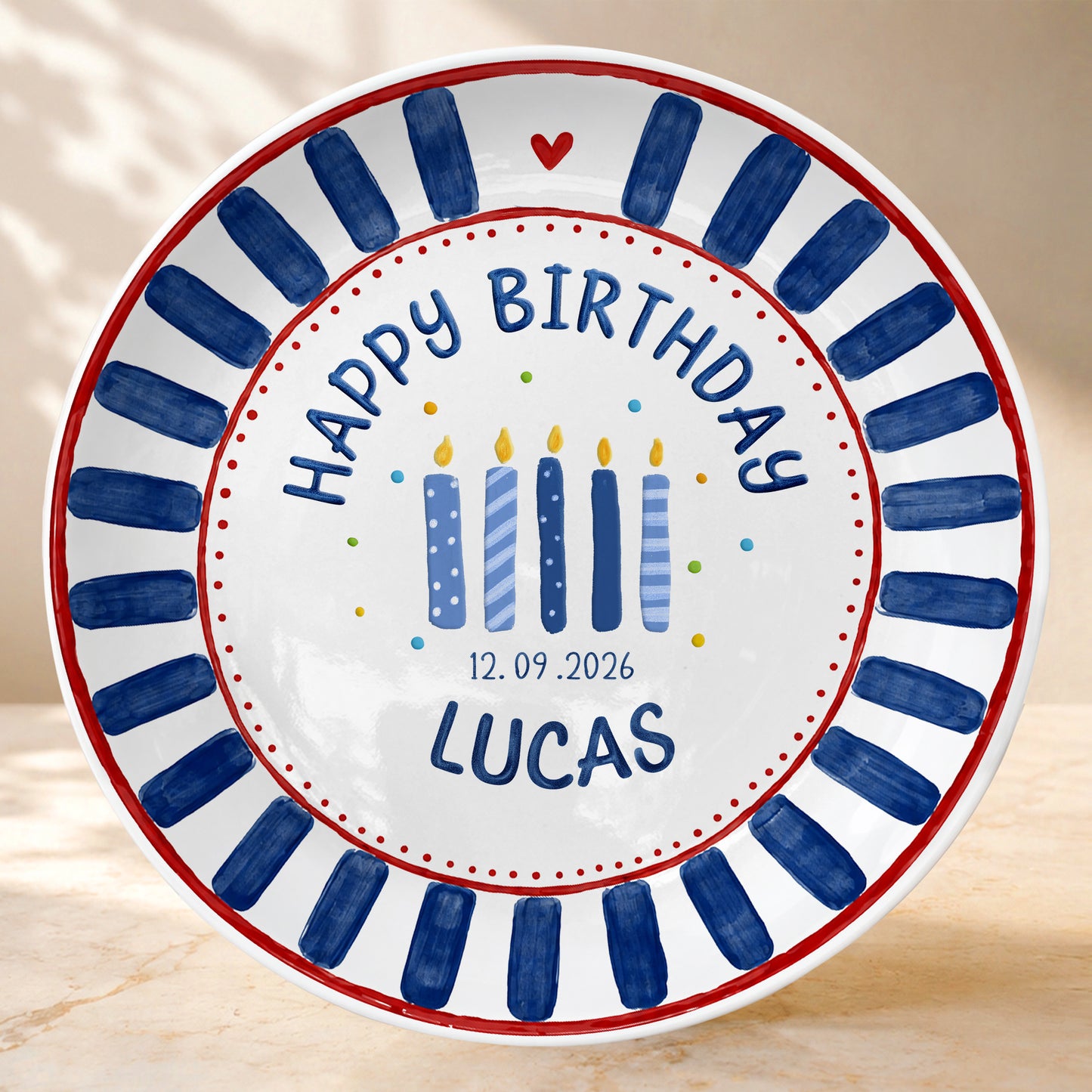 Blue Striped Birthday Candles Personalized Birthday Plate P626KF7TT