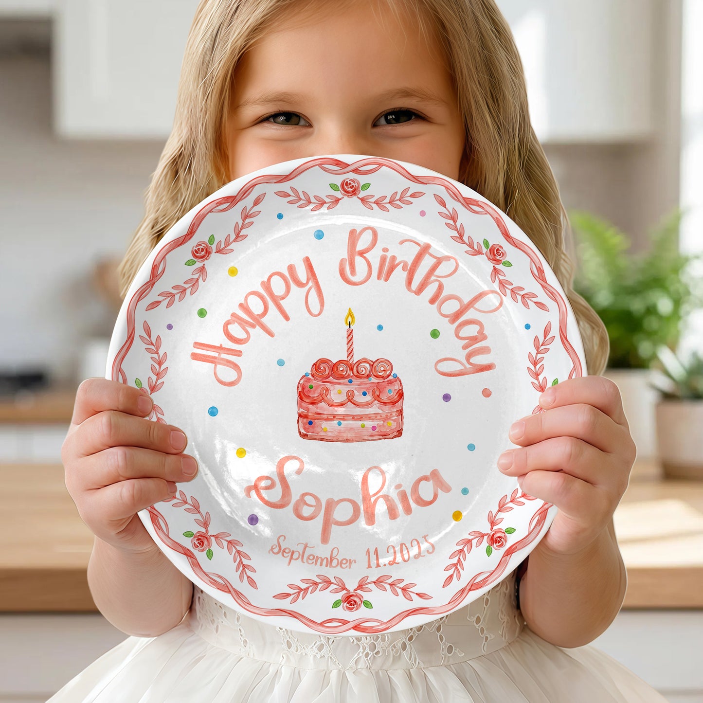 Coral Rose Cake Personalized Birthday Plate P417BXK0