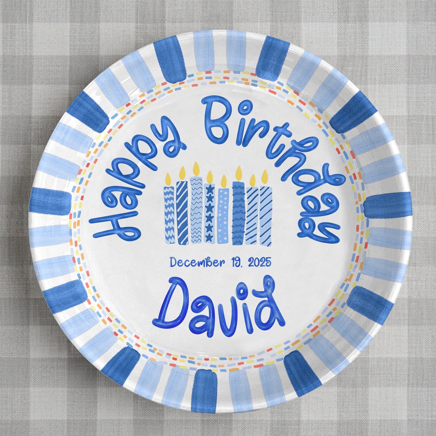 Patterned Blue Candles Personalized Birthday Plate P29SGG0