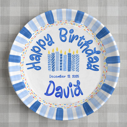 Patterned Blue Candles Personalized Birthday Plate P29SGG0