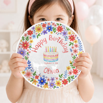 Custom Name Floral Birthday Cake Personalized Birthday Plate for Kids P619KWJ0