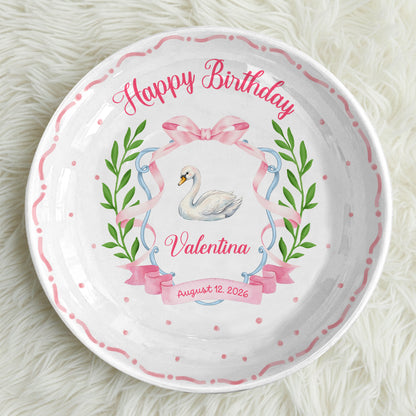Pink Swan and Bow Personalized Birthday Plate P318OF20