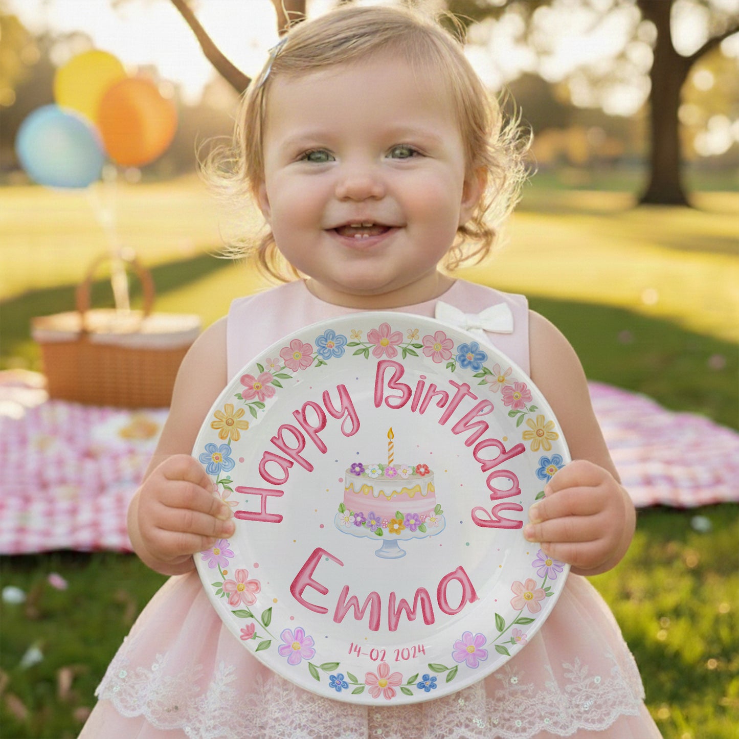 Pastel Floral Birthday Cake Personalized Birthday Plate P32GVK0