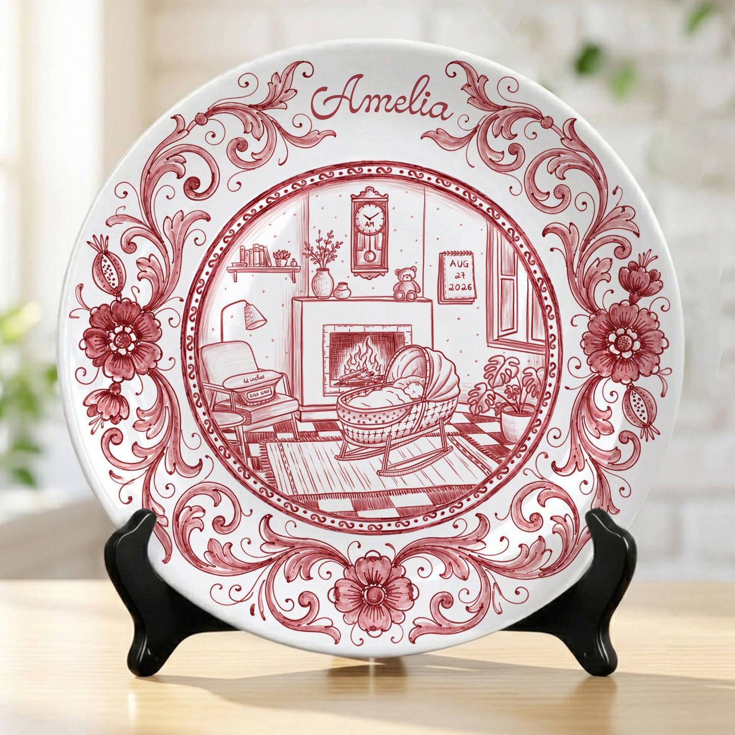 Red Baby Birth Keepsake Personalized Birthday Plate P719RMV01b