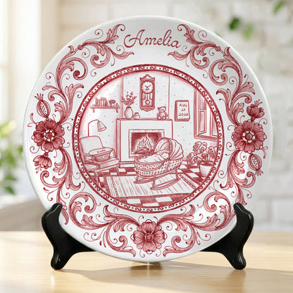Red Baby Birth Keepsake Personalized Birthday Plate P719RMV01b