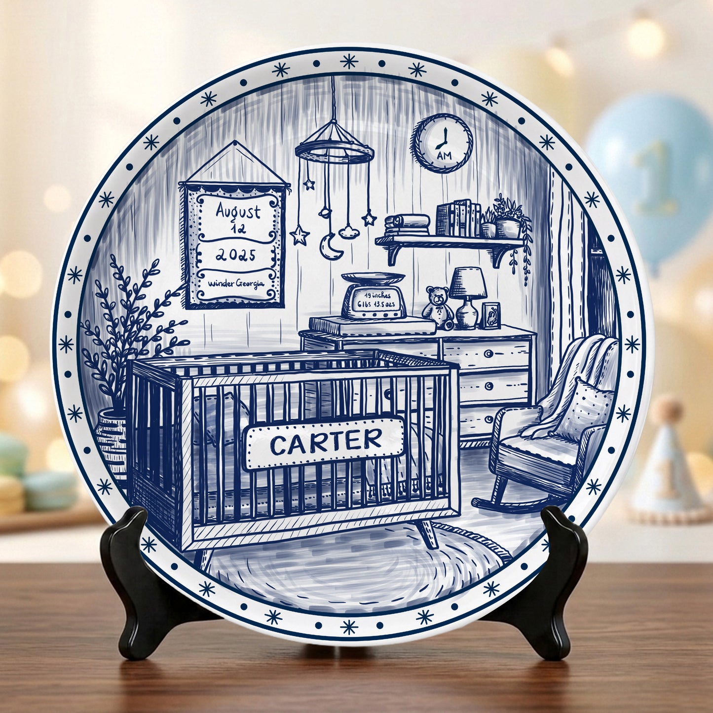 Custom Newborn Keepsake Personalized Baby Birth Plate, Name Stats Nursery Decor P820OIX0