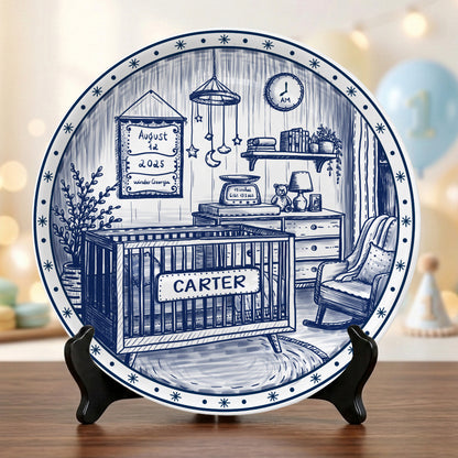 Custom Newborn Keepsake Personalized Baby Birth Plate, Name Stats Nursery Decor P820OIX0