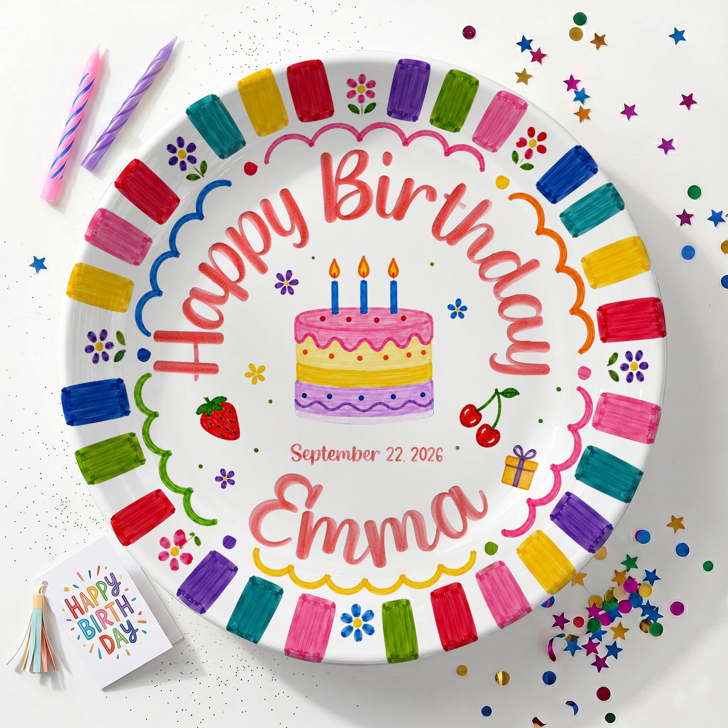 Bright Color Birthday Keepsake Personalized Birthday Plate P710KQF0