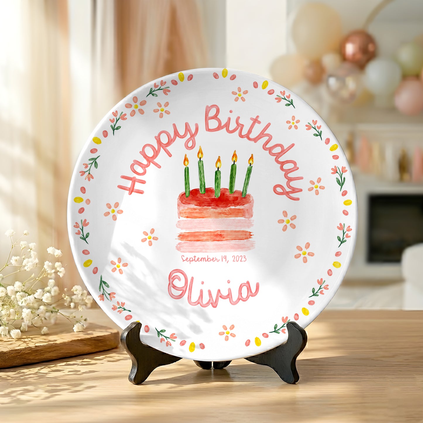 Sweet Floral Personalized Birthday Plate P4309GN0