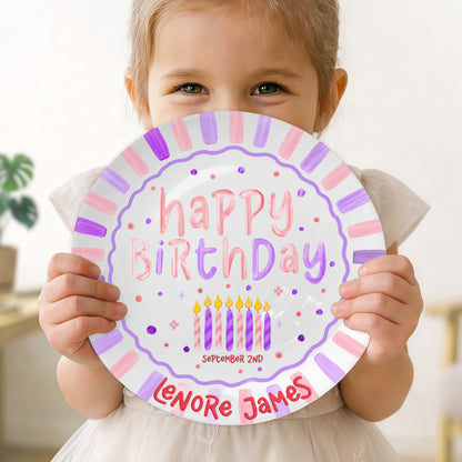 Colorful Candles and Stripes Personalized Birthday Plate D43RCW0a2