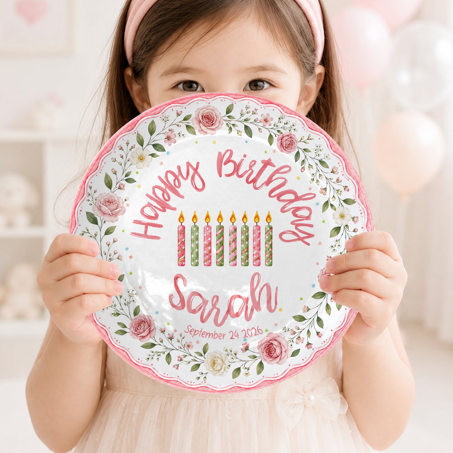 Pink Floral Birthday Keepsake Personalized Birthday Plate for Girl P620HCV0