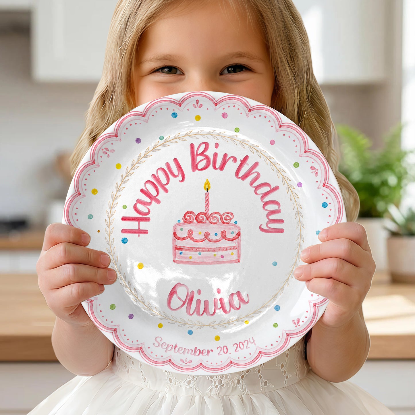 Pink Scallop Cake Personalized Birthday Plate P56DCB0