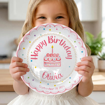 Pink Scallop Cake Personalized Birthday Plate P56DCB0