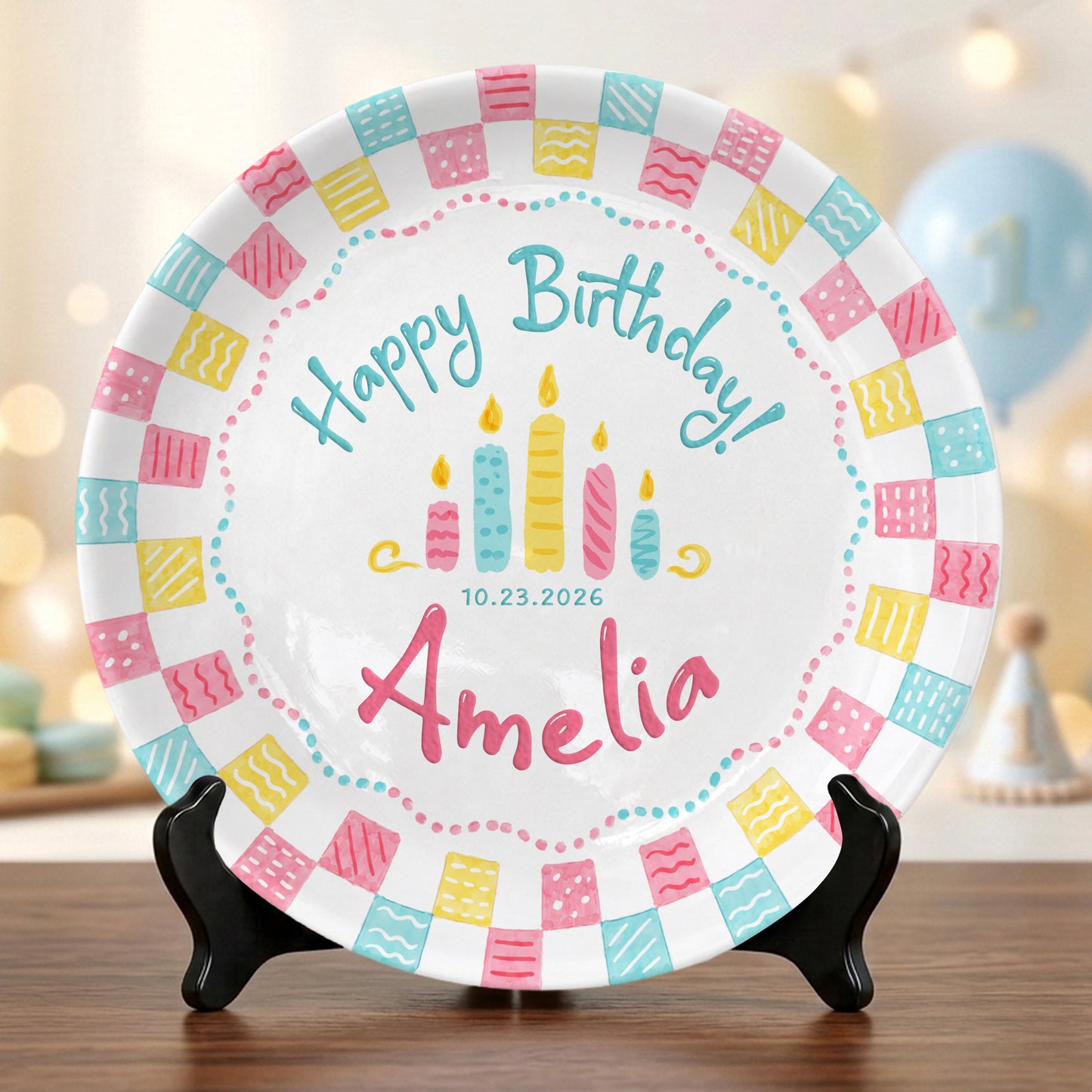 Colorful Cake Candle First Birthday Gift Personalized Birthday Plate P818O6E0
