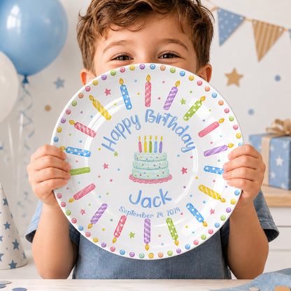 Rainbow Candle Confetti Cake Personalized Birthday Plate P617UUI0