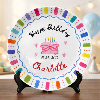 Rainbow Candles Birthday Cake Custom Name Gift Personalized Birthday Plate P814DRZ0