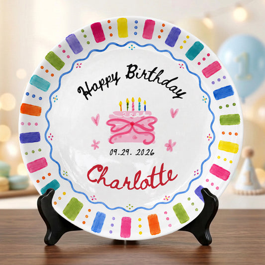 Rainbow Candles Birthday Cake Custom Name Gift Personalized Birthday Plate P814DRZ0