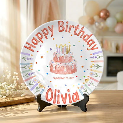 Floral Candle Cake Personalized Birthday Plate P423TT60