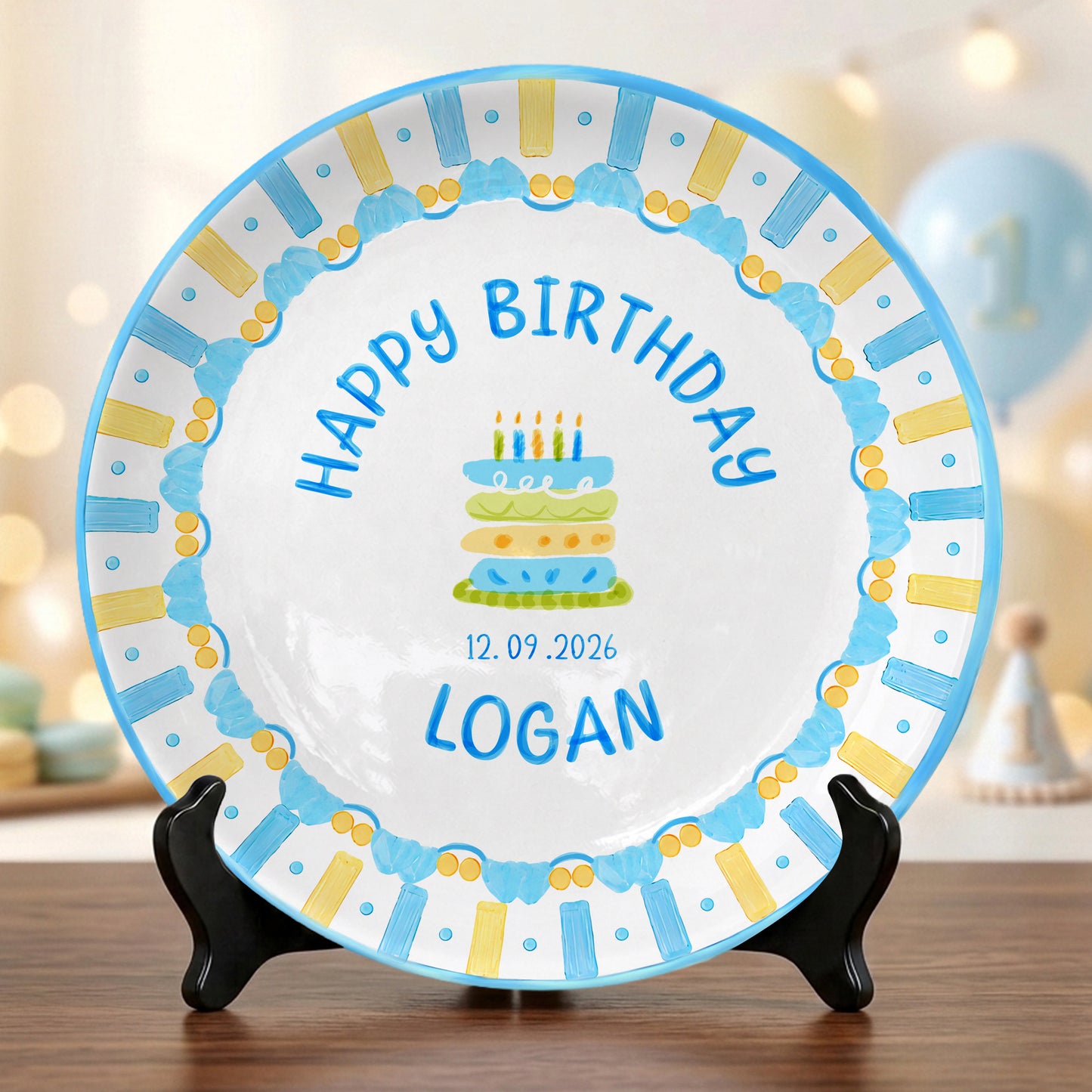 Pastel Candle Cake Personalized Birthday Plate, Custom Ceramic Kids Keepsake P818JSL0