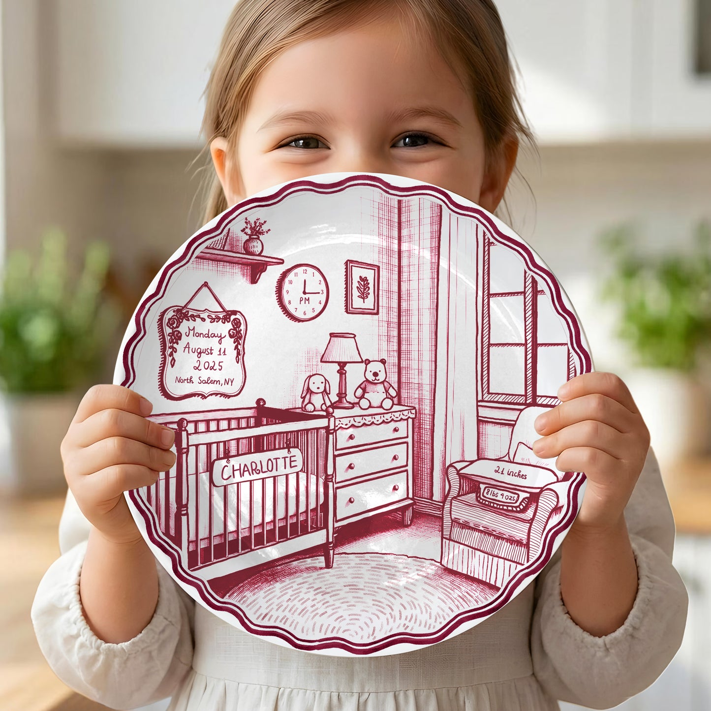 Pink & Blue Nursery Scene Personalized Birth Plate P513DV80