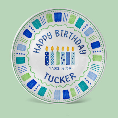 Blue Candle Birthday Tradition Personalized Birthday Plate for Boy P622QHO0