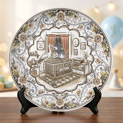 Vintage Floral Newborn Birth Stats Custom Name Ceramic Personalized Birthday Plate P820YFH0