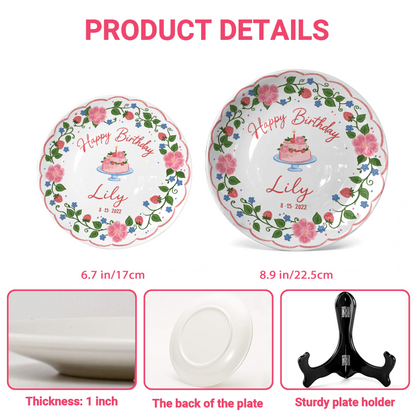 Strawberry Floral Cake Personalized Birthday Plate P5140W50