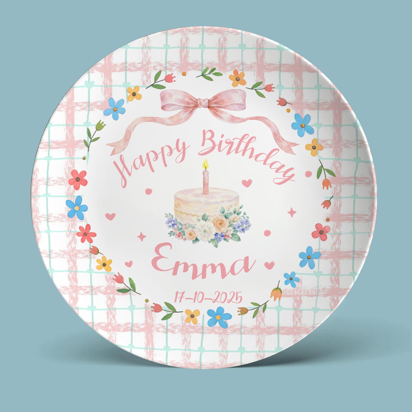 Pastel Gingham Personalized Birthday Plate P13Y0I0