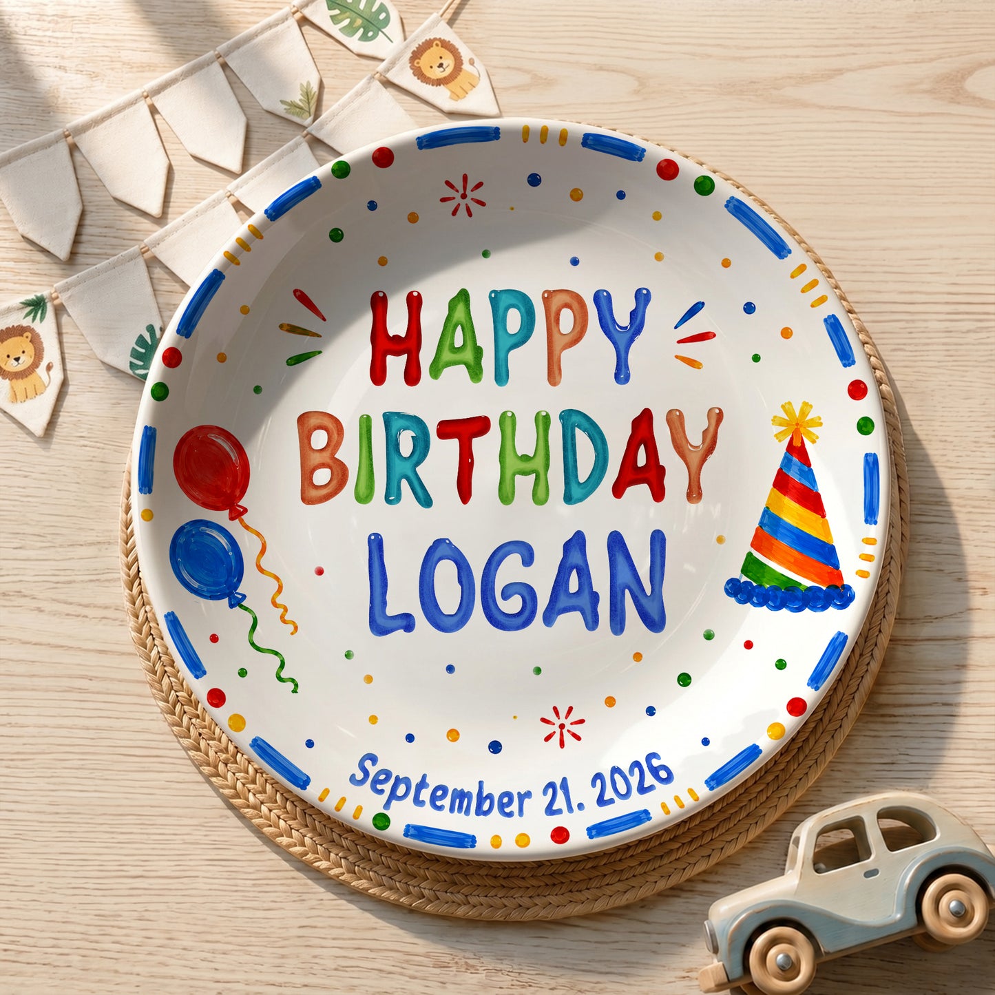 Colorful Balloon and Party Hat Birthday Personalized Birthday Plate P528XA40