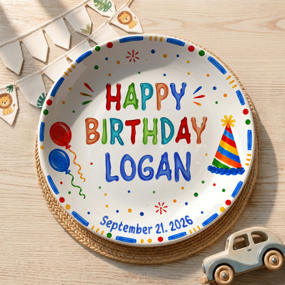 Colorful Balloon and Party Hat Birthday Personalized Birthday Plate P528XA40