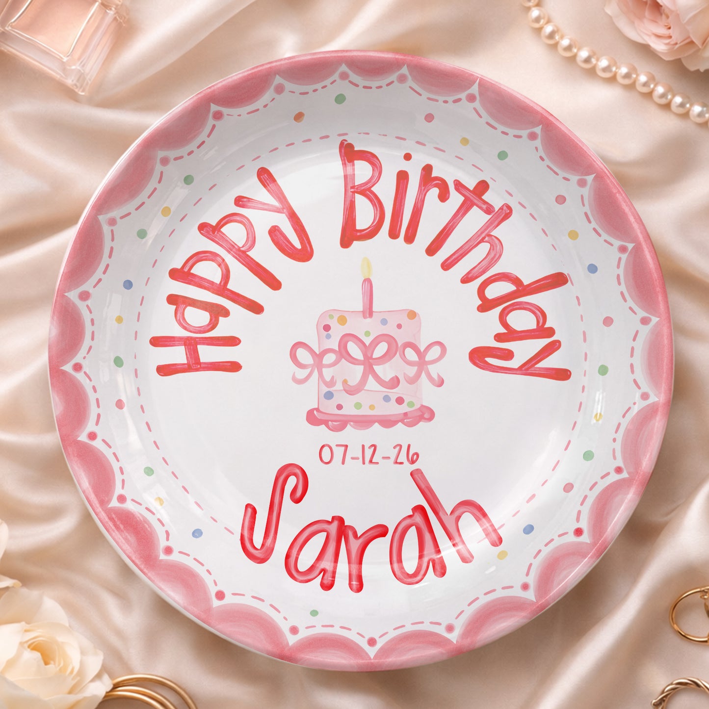 Pink Scalloped Border Personalized Birthday Plate P318HLY0
