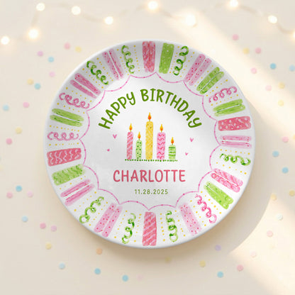Colorful Pink Green Candle Design Personalized Birthday Plate for Kids P814XTQ0