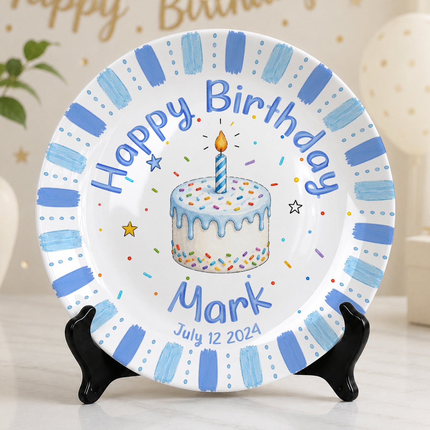 Blue Birthday Cake Keepsake Personalized Birthday Plate P7231E40