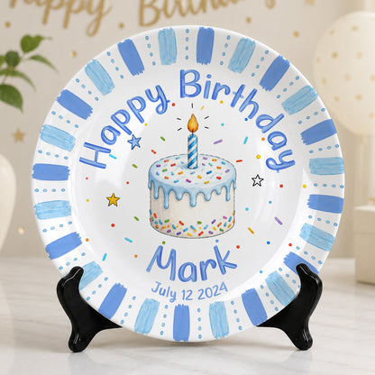 Blue Birthday Cake Keepsake Personalized Birthday Plate P7231E40