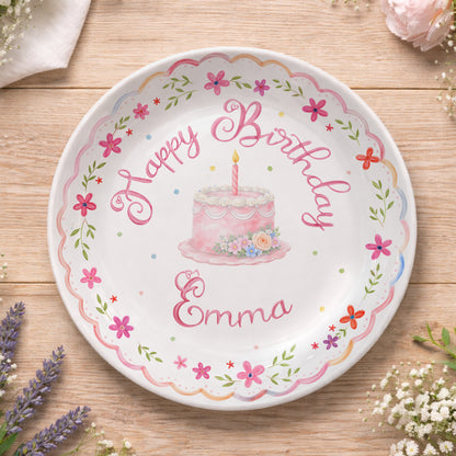 Pink Floral Scallop Personalized Birthday Plate P226GZM0
