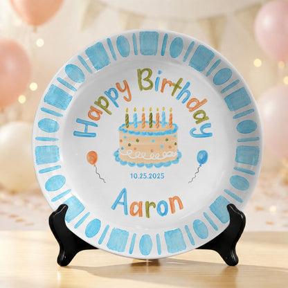 Blue Checkerboard Candle Custom Name Keepsake Personalized Birthday Plate P826TTU0