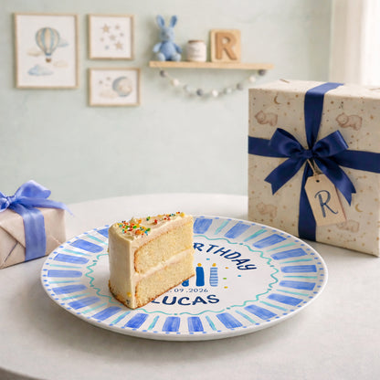 Blue Striped Candles Personalized Birthday Plate P46KBS0