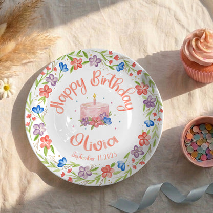 Colorful Floral Cake Personalized Birthday Plate for Girls P417GEG0