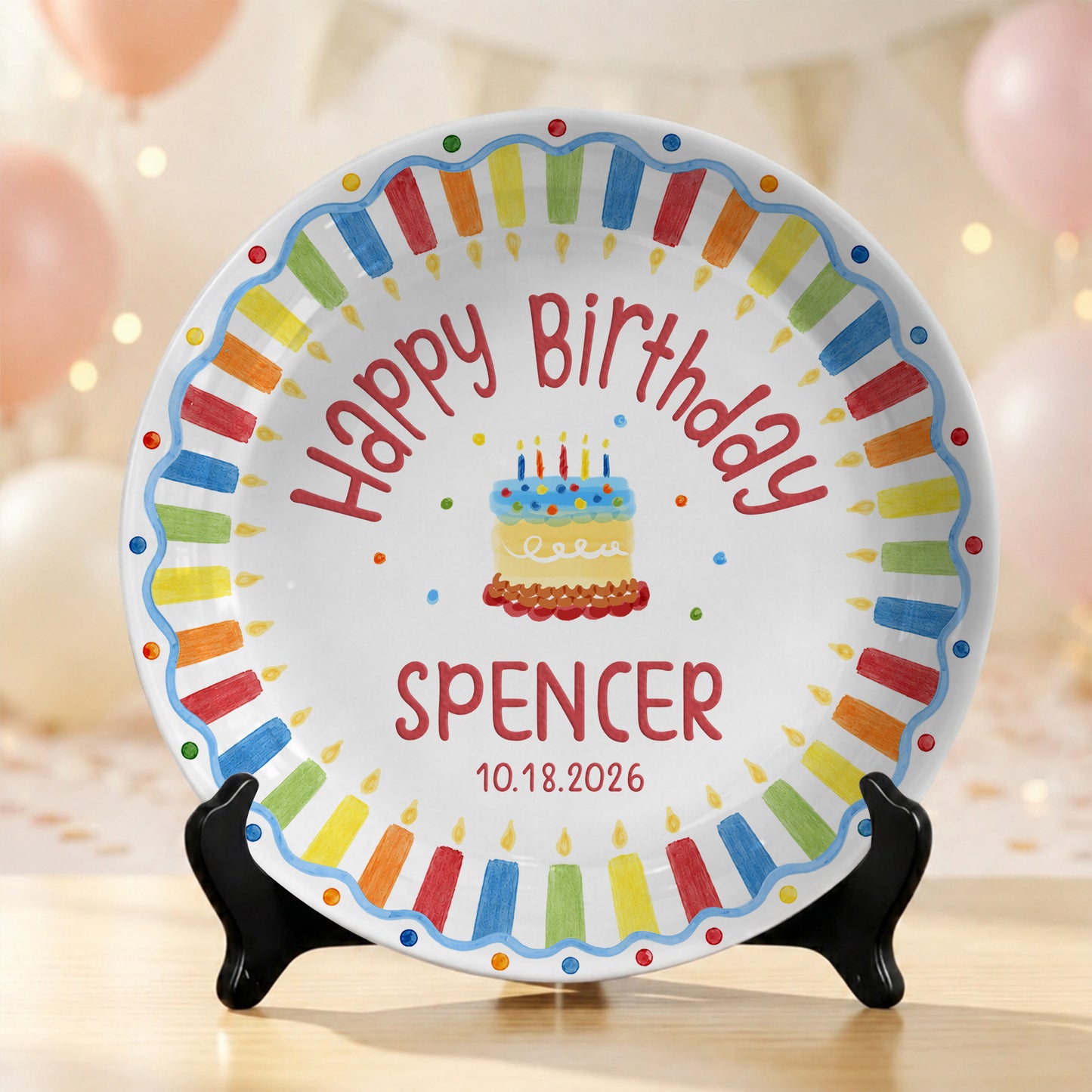 Kids Cake Keepsake Custom Name Ceramic Personalized Birthday Plate P826FVK0