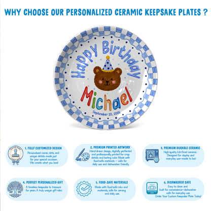 Cute Teddy Bear Birthday Keepsake Personalized Birthday Plate for Kids P6225SU0