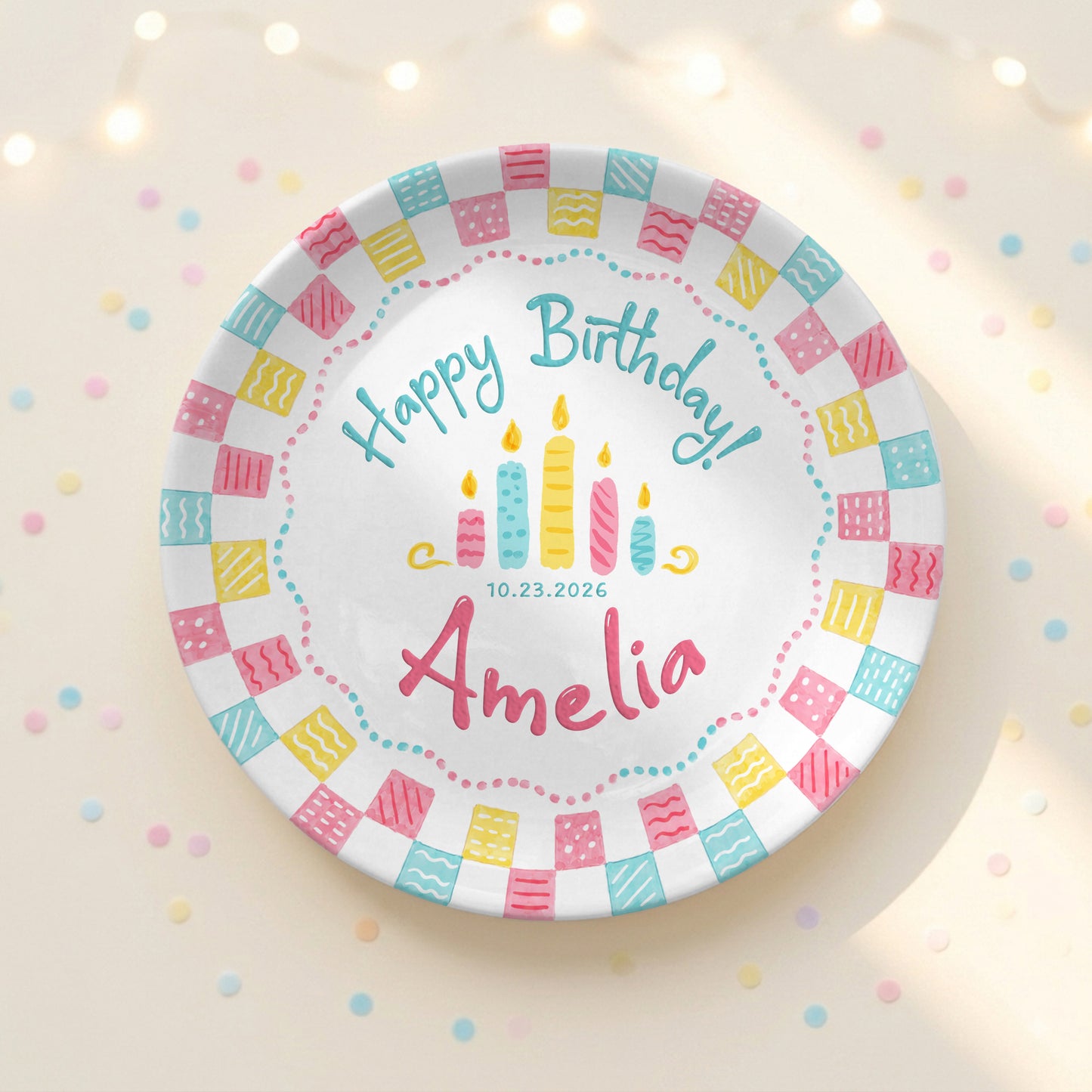 Colorful Cake Candle First Birthday Gift Personalized Birthday Plate P818O6E0