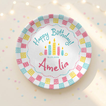 Colorful Cake Candle First Birthday Gift Personalized Birthday Plate P818O6E0