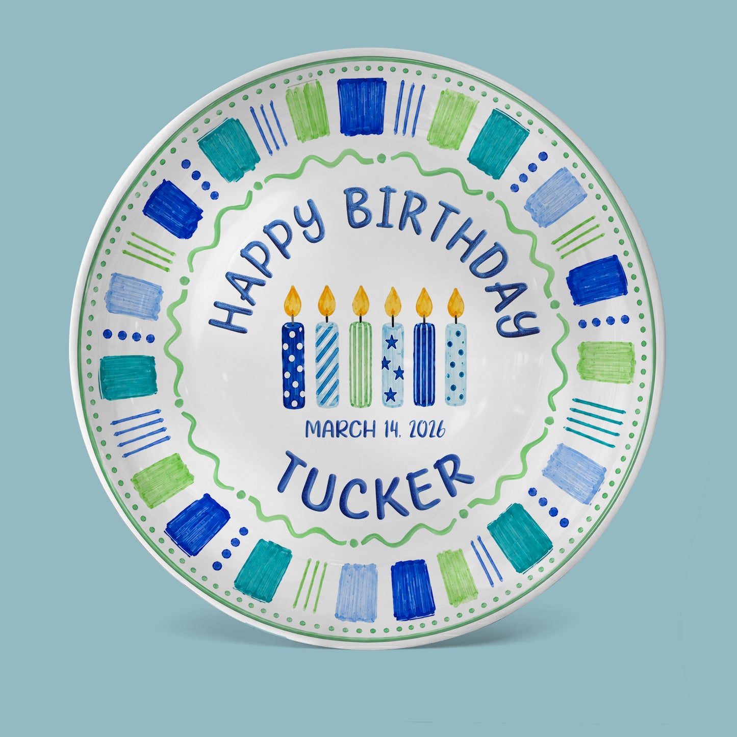 Blue Candle Birthday Tradition Personalized Birthday Plate for Boy P622QHO0