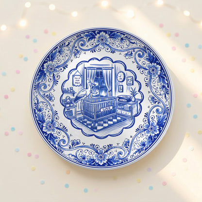 Delft Blue Newborn Birth Stats Custom Ceramic Keepsake Personalized Birthday Plate P820H8A0